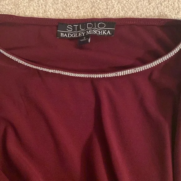 Badgley Mischka studio size small dress maroon with silver stones - Picture 10 of 15